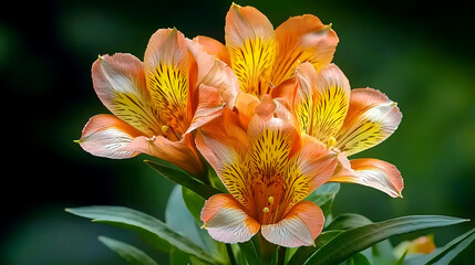 Obraz premium vibrant close up of alstroemeria flowers showcasing their orange and yellow hues, radiating beauty and elegance