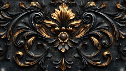 Ornate Gold and Black Floral Design Wall Decor