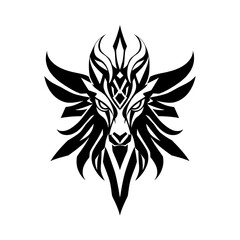 Wolf Tribal Tattoo Design: A fierce and majestic wolf head with wings, crafted in a bold tribal style, perfect for tattoos, logos, and designs. This powerful image is a symbol of strength, courage.