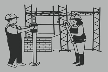 man and woman working on a house pencil work with illustration
