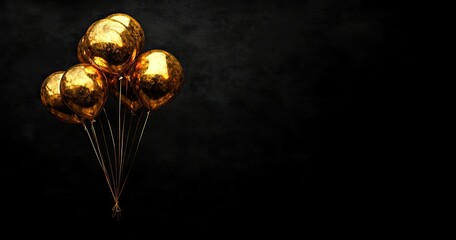 Obraz premium Golden Balloons on Black Wall for Event Banner Design