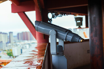 A telescope on the Bell and Drum Tower in Deyang city, Sichuan province, China