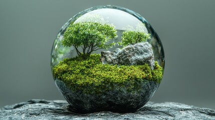 Crystal globe putting on moss, ESG icon for Environment Social and Governance, 