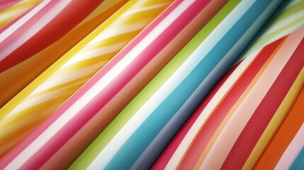 Obraz premium Colorful Striped Fabric Rolls Arranged In Diagonal Pattern