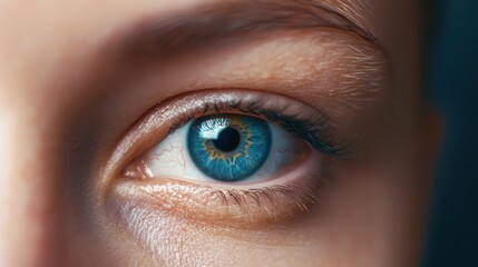 Obraz premium Close-up of a Human Eye with Striking Blue Iris and Pupil Detail