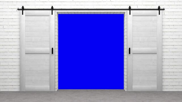open sliding door with bluescreen in the background - 3D Rendering 4k