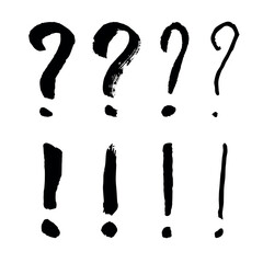 Hand drawn ink question and exclamation mark illustration in sketch style. Elements for design