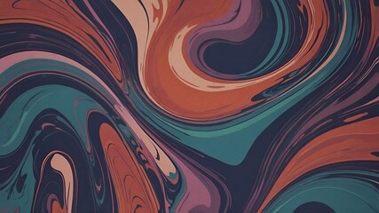 Abstract illustration with swirling patterns in shades of pink purple, teal and orange creating a marbleized liquid effect. Perfect for modern design or artistic backgrounds. Generative AI