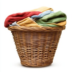 Obraz premium Basket of laundry, isolated on white background, representing household chores, laundry services, and home organization.