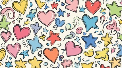 Colorful Hearts Stars And Swirls Pattern Design