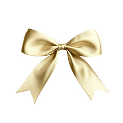 Naklejka premium Golden satin gift bow isolated on white background festive decoration birthday Christmas wedding holiday celebration present surprise anniversary congratulations elegance luxury shiny ribbon knot