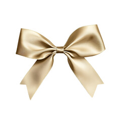 Gold Ribbon Bow Isolated on White Background Gift Decoration Holiday Present Festive Celebration Birthday Christmas Wedding Anniversary Ornament Satin Silk Material Elegance Luxury Design Element
