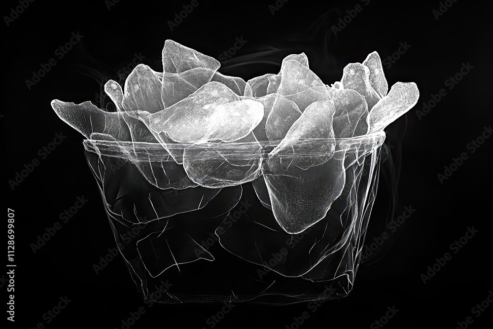 Poster wireframe rendering of potato chips in a container