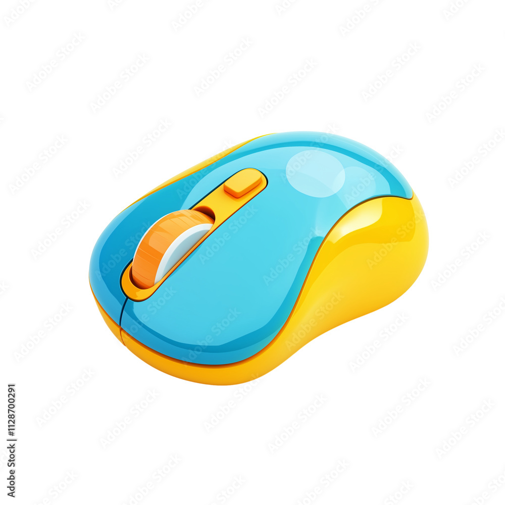 Poster 3d icon of yellow blue computer mouse isolated on transparent background