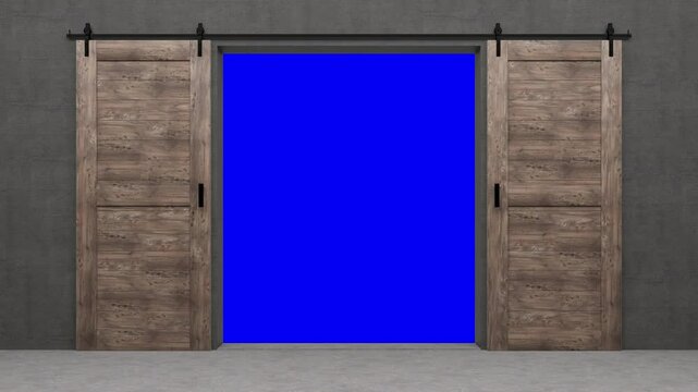 open sliding door with bluescreen in the background - 3D Rendering 4k
