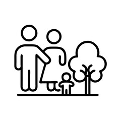 family friendly park icon, family day line art, family icon - simple black line art icon of family friendly park, symbolizing family day celebrations. family vector art.