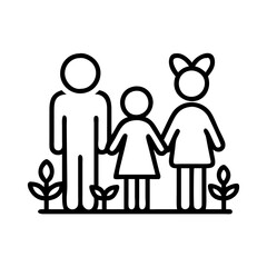 family garden icon, family day line art, family icon - simple black line art icon of family garden, symbolizing family day celebrations. family vector art.