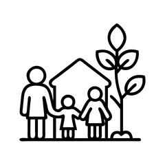 family garden icon, family day line art, family icon - simple black line art icon of family garden, symbolizing family day celebrations. family vector art.