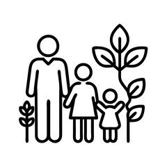 family garden icon, family day line art, family icon - simple black line art icon of family garden, symbolizing family day celebrations. family vector art.