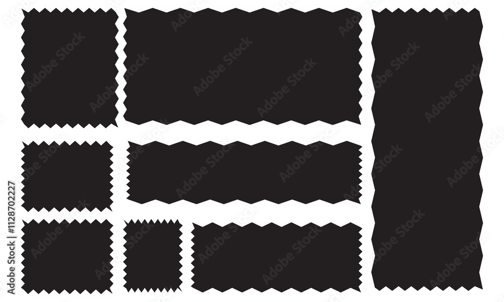 Poster zig zag wavy edge rectangle frame or border shapes set. jagged geometric rectangular. abstract eleme