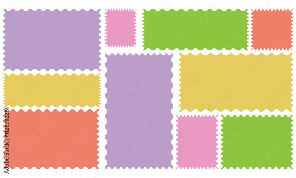 Poster zig zag wavy edge rectangle frame or border shapes set. jagged geometric rectangular. abstract eleme