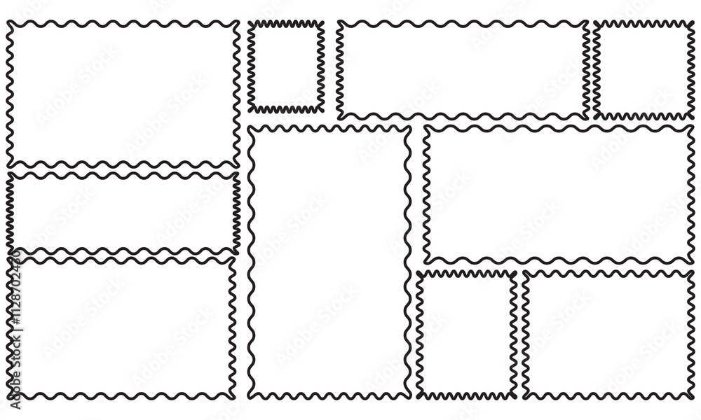 Poster zig zag wavy edge rectangle frame or border shapes set. jagged geometric rectangular. abstract eleme