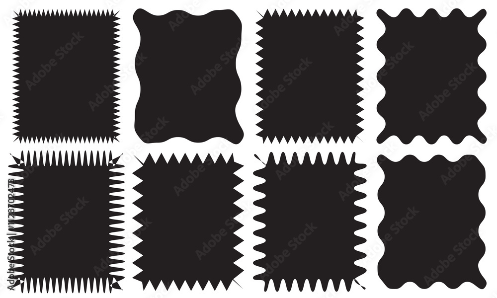 Poster zig zag wavy edge rectangle frame or border shapes set. jagged geometric rectangular. abstract eleme
