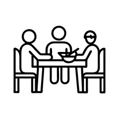 family meal at table icon, family day line art, family icon - simple black line art icon of family meal at table, symbolizing family day celebrations. family vector art.