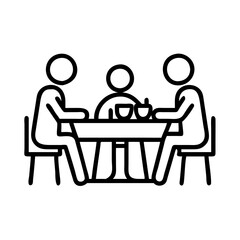 family meal at table icon, family day line art, family icon - simple black line art icon of family meal at table, symbolizing family day celebrations. family vector art.