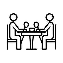 family meal at table icon, family day line art, family icon - simple black line art icon of family meal at table, symbolizing family day celebrations. family vector art.