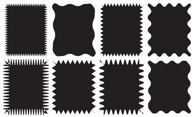 Zig zag wavy edge rectangle frame or border shapes set. jagged geometric rectangular. Abstract elements for promo material, web template, stickers, or social media design.  Vector illustration. EPS 10