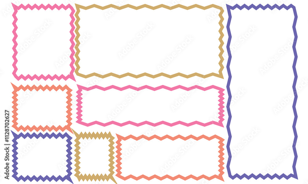 Poster zig zag wavy edge rectangle frame or border shapes set. jagged geometric rectangular. abstract eleme