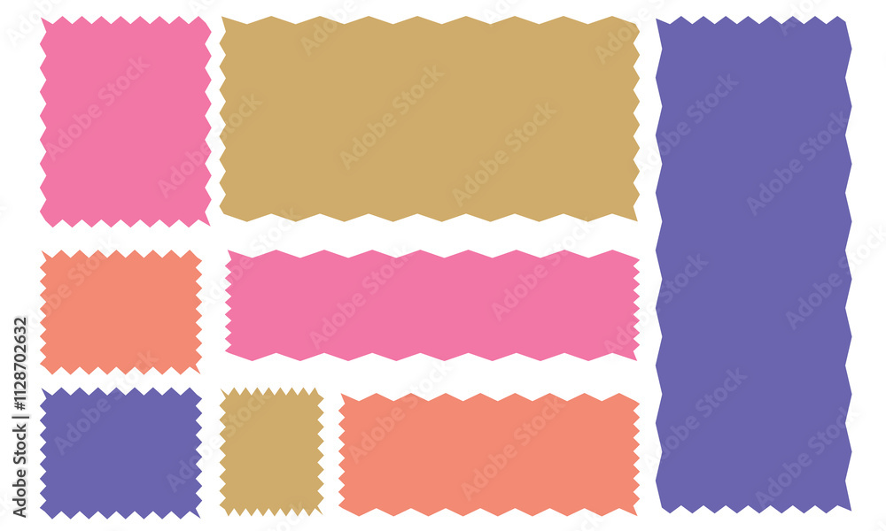 Poster zig zag wavy edge rectangle frame or border shapes set. jagged geometric rectangular. abstract eleme