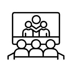 family movie night icon, family day line art, family icon - simple black line art icon of family movie night, symbolizing family day celebrations. family vector art.