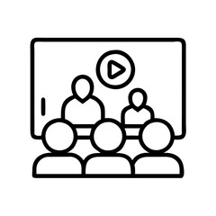 family movie night icon, family day line art, family icon - simple black line art icon of family movie night, symbolizing family day celebrations. family vector art.