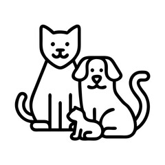 family pet dog or cat icon, family day line art, family icon - simple black line art icon of family pet dog or cat, symbolizing family day celebrations. family vector art.