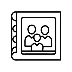 family photo album icon, family day line art, family icon - simple black line art icon of family photo album, symbolizing family day celebrations. family vector art.