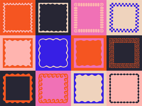 Vector set of hand drawn cut out style square frames and borders - abstract design elements for decoration or logo design templates, prints, placards