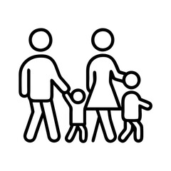 family walking in park icon, family day line art, family icon - simple black line art icon of family walking in park, symbolizing family day celebrations. family vector art.