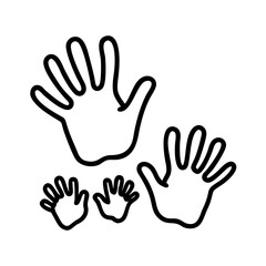 handprints of all family members icon, family day line art, family icon - simple black line art icon of handprints of all family members, symbolizing family day celebrations. family vector art.