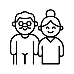 happy grandparents icon, family day line art, family icon - simple black line art icon of happy grandparents, symbolizing family day celebrations. family vector art.