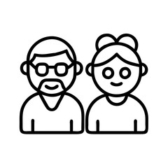 happy grandparents icon, family day line art, family icon - simple black line art icon of happy grandparents, symbolizing family day celebrations. family vector art.
