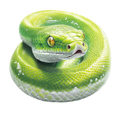 Obraz premium Green Tree Python Coiled Reptile Scales Exotic Wildlife Serpentine Nature Dangerous Predator Emerald Viridescent Slithering Herpetology Tropical Rainforest Amazon Jungle Isolated White Background