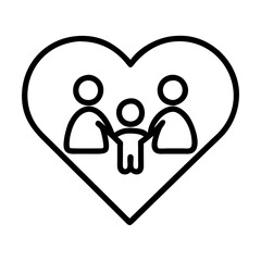 heart with mom dad kids icon, family day line art, family icon - simple black line art icon of heart with mom dad kids, symbolizing family day celebrations. family vector art.