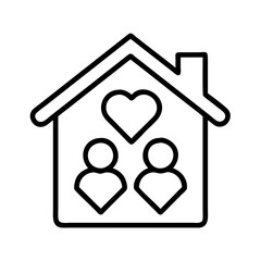 home with family hearts icon, family day line art, family icon - simple black line art icon of home with family hearts, symbolizing family day celebrations. family vector art.
