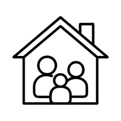 home with kids icon, family day line art, family icon - simple black line art icon of home with kids, symbolizing family day celebrations. family vector art.
