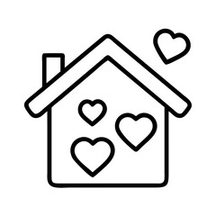 house with hearts icon, family day line art, family icon - simple black line art icon of house with hearts, symbolizing family day celebrations. family vector art.