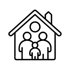 home with kids icon, family day line art, family icon - simple black line art icon of home with kids, symbolizing family day celebrations. family vector art.