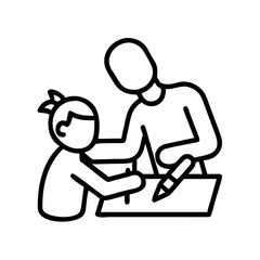 parent and child drawing icon, family day line art, family icon - simple black line art icon of parent and child drawing, symbolizing family day celebrations. family vector art.