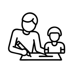 parent and child drawing icon, family day line art, family icon - simple black line art icon of parent and child drawing, symbolizing family day celebrations. family vector art.